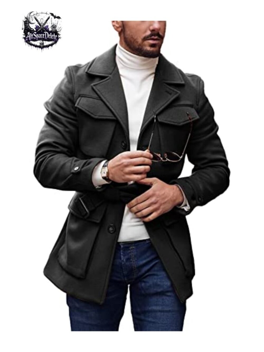 Slim Fit Trench Coat Peacoat Notch Lapel Flap Pockets Versatile Business Casual